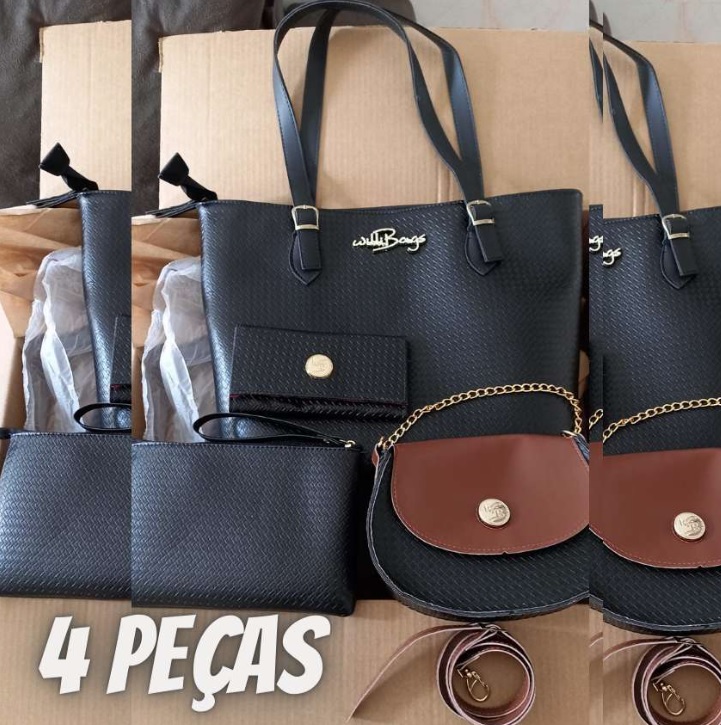 Kit 4 Peças 3Bolsas Bag Feminina Carteira Tendência Willibags