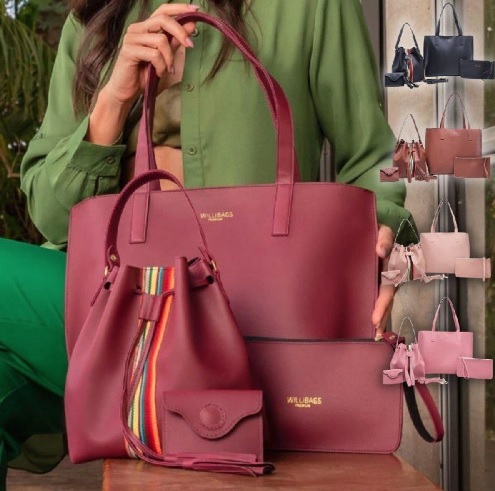Kit Bolsa sacola feminina grande com nécessaire + Bolsa saquinho transversal com porta moeda