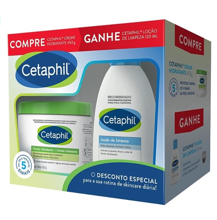 Kit Cetaphil Creme Hidratante 453g + Loção de Limpeza 120mL