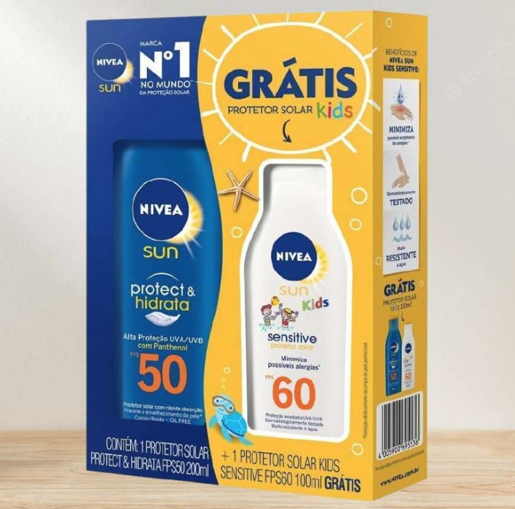 Kit NIVEA SUN Protetor Solar Protect & Hidrata FPS50 200ml + Protetor Solar Kids Sensitive FPS60 125ml, Nivea