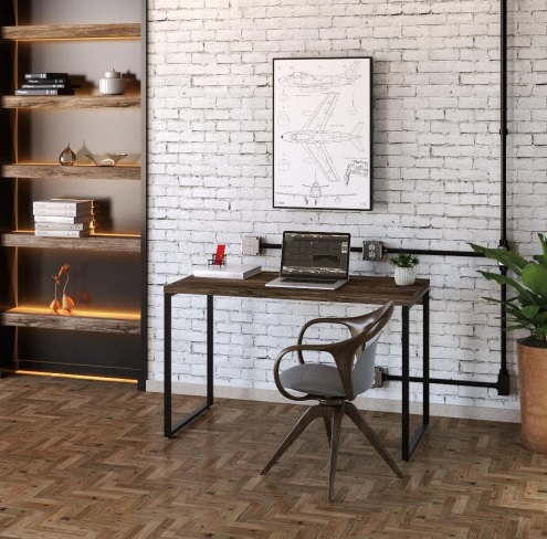 Mesa para Escritório Office Estilo Industrial 1,20m, Compace, Kuadra, Carvalho Dark/Est.Preta