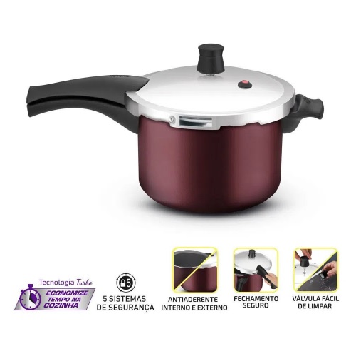 Panela Pressão 4.5L Rochedo Fechamento Externo Pratic Grená