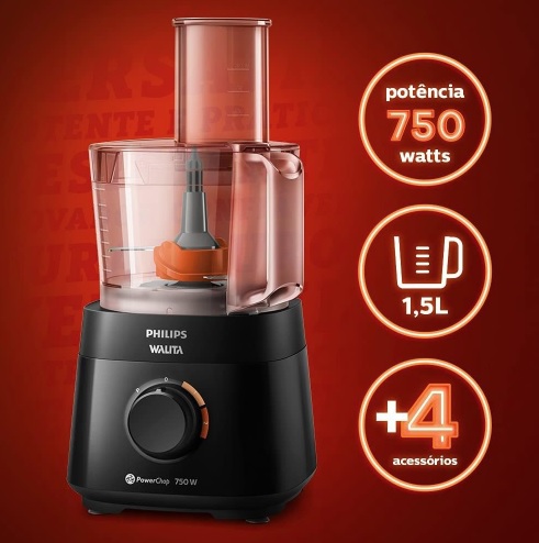 Philips Walita Preto Multiprocessador PowerChop 750, 110V (RI7301/91)