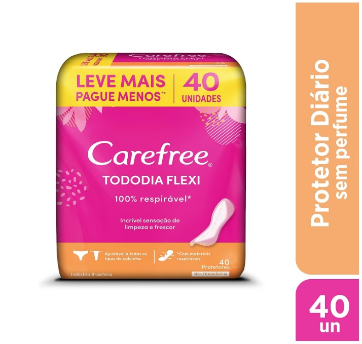 Protetor Diário Todo Dia Flexi sem Perfume, Carefree, 40 Unidades