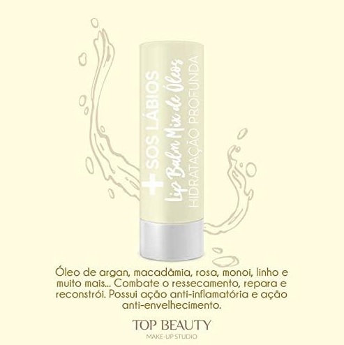 SOS LÁBIOS LIP BALM MIX DE ÓLEOS 3, 5GR TOP BEAUTY, Top Beauty