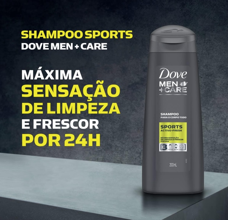 Shampoo 3 em 1 Dove Men+Care Sports 200Ml, Dove