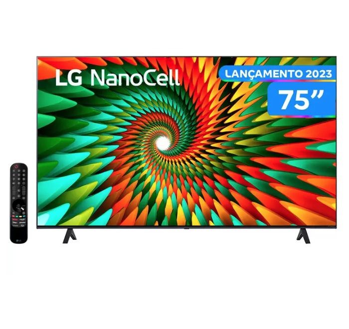 Smart TV 75” 4K Ultra HD LED LG NanoCell 75NANO77 – Lançamento 2023 Wi-Fi Bluetooth Alexa 3 HDMI 2 USB