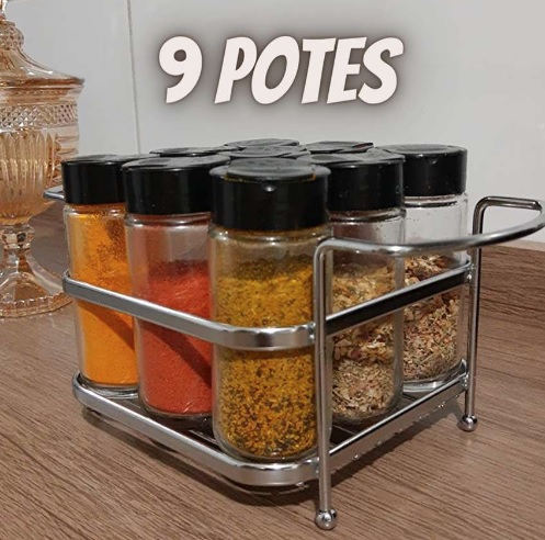 Suporte Cromado com 9 Vidros de Tempero