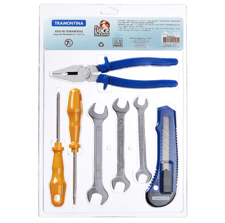 Tramontina 43409103, Kit Ferramentas 7 Peças Contem 1 Alicate, 2 Chaves de Fenda, 3 Chaves Fixas e 1 Estilete
