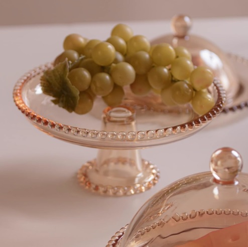 WOLFF Pearl Prato de Cristal com Pé, Laranja (Âmbar), 20 x 9 cm