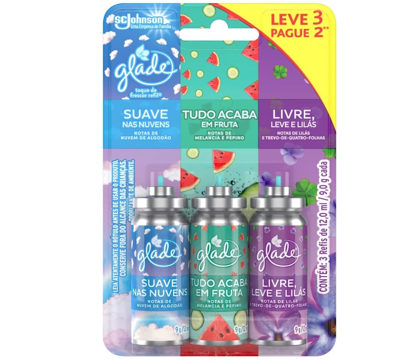 Glade Desodorizador Toque de Frescor Refil Edição Limitada 12ml Leve 3 Pague 2