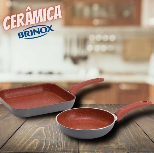 Conjunto de Frigideiras Brinox Cerâmica – Ceramic Life Optima Cinza e Vermelho 2 Peças