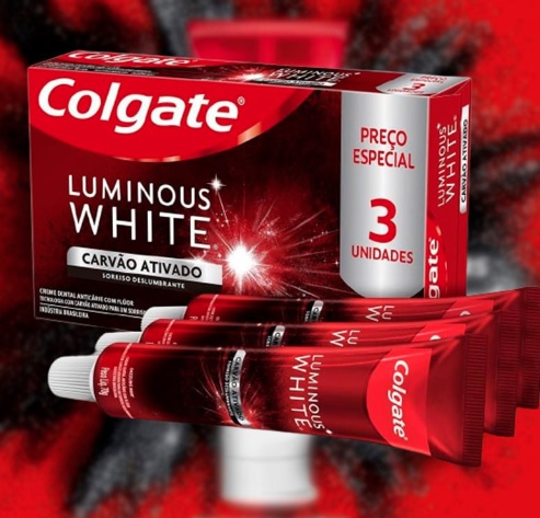 Creme Dental Clareador Colgate Luminous White Carvão Ativado 70g 3 unidades
