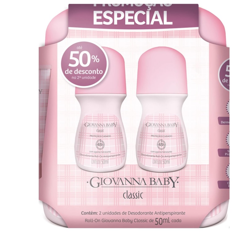 Desodorante Roll-On Classic, 50 Ml, 2 Unidades, Giovanna Baby