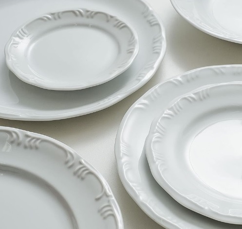 Estojo com 6 Pratos Sobremesa em Porcelana – Modelo Redondo com Relevo Pomerode – Branca – fabricado pela Schmidt