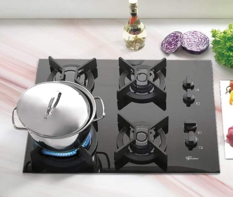 Fischer TC Infinity – Cooktop 4 Bocas, Gás Mesa, Vidro, Bivolt, Preto