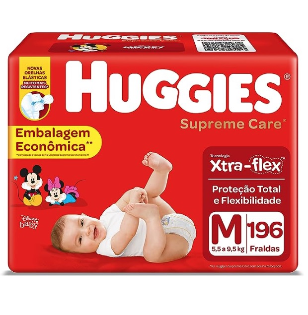 (Recorrência) HUGGIES Fralda Supreme Care M – 196 fraldas, Cor: Vermelho