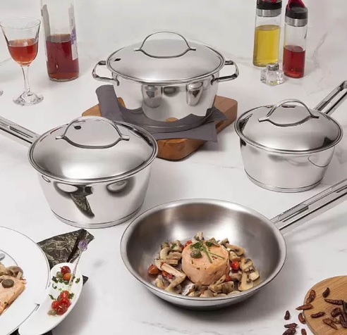 Jogo de Panelas Tramontina Allegra 4 Peças em Aço Inox com Fundo Triplo e Tampas de Inox