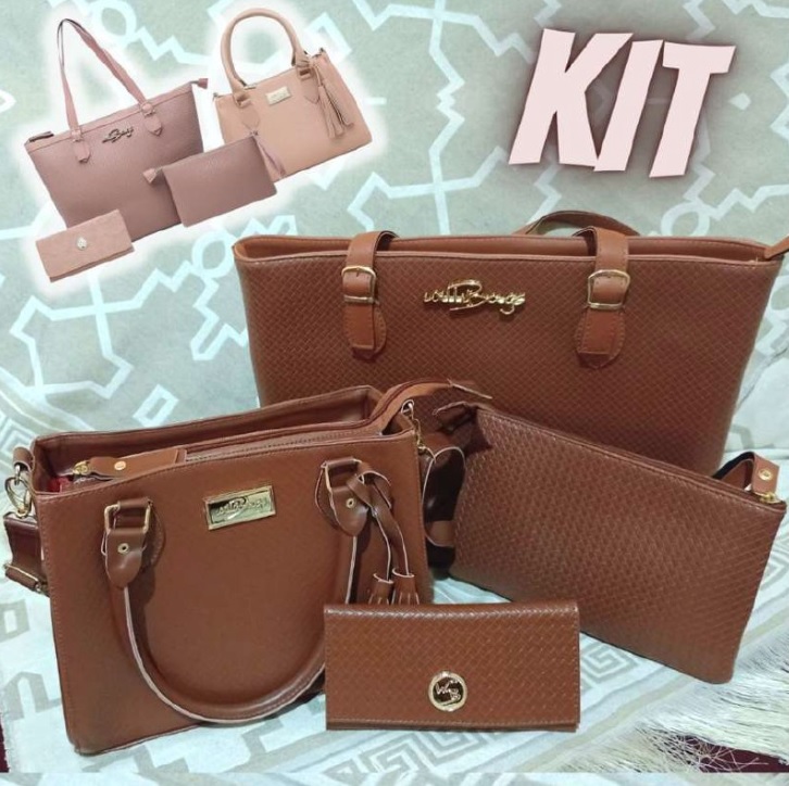 Kit Bolsa Feminina Grande + Baú + Carteira