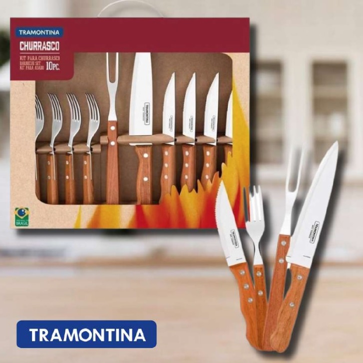 Kit Churrasco Tramontina 10 Peças Inox Cabo Madeira 22399037