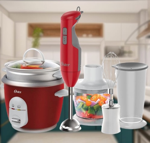 Kit Mixer Delight Vermelho e Panela Facile Oster – 220V