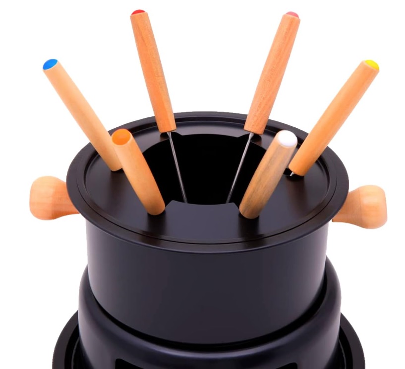 Mimo Style Conjunto Para Fondue 16cm na Cor Preta, Feito em Aço Inox e Madeira