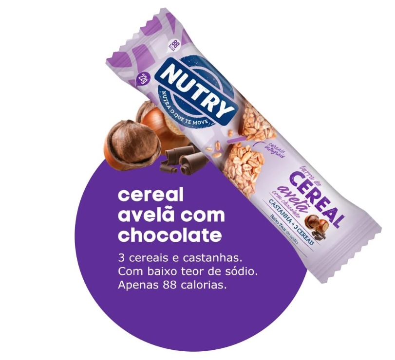 Nutry, Barra de Cereal Avelã com Chocolate – 22g