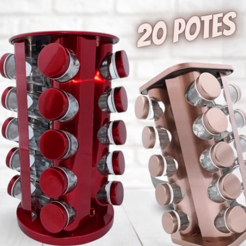 Porta Temperos Condimentos Inox 20 Potes Com base Giratória