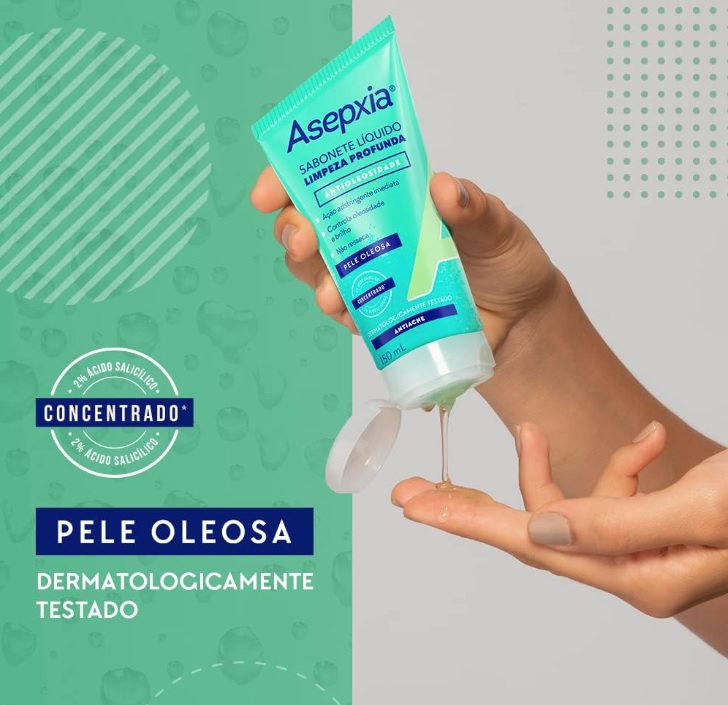 Sabonete Líquido Limpeza Profunda Antioleosidade, com Ácido Salicílico 2%, Pele Oleosa, 150 Ml, Asepxia