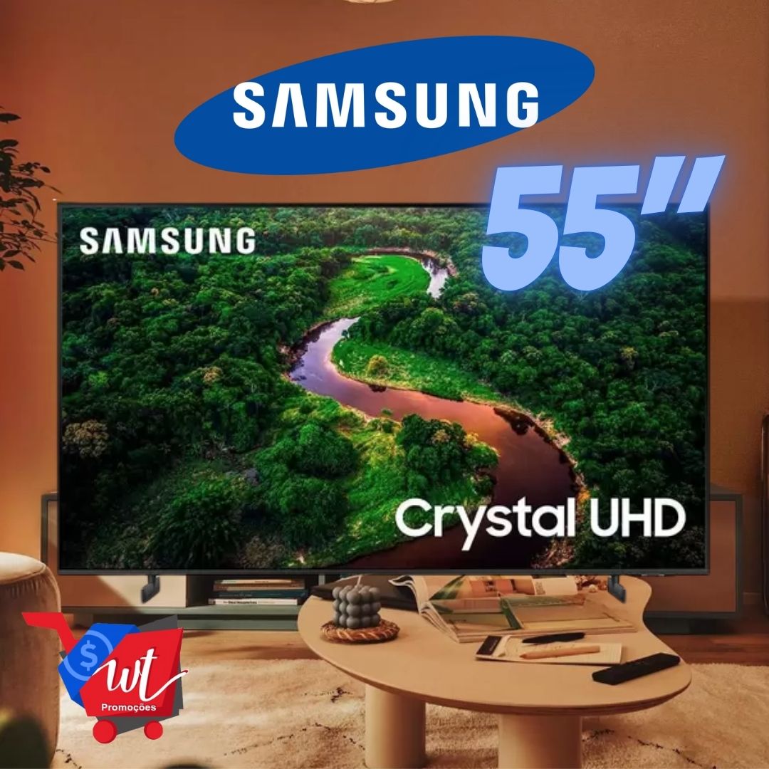 Smart TV 55 Polegadas Samsung Crystal UHD 4K, 3 HDMI, 2 USB, Bluetooth, Wi-Fi, Gaming Hub, Tela sem limites, Alexa built in – UN55CU8000GXZD