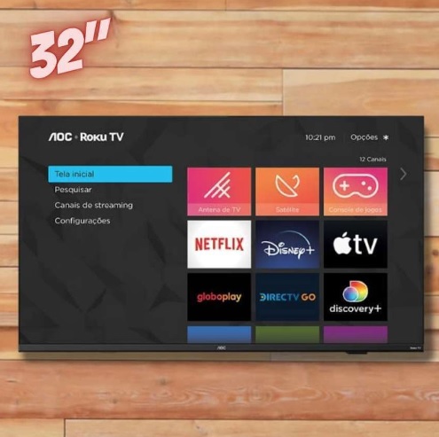Smart TV 32″ AOC HD 32S5135/78G Roku TV, Dolby Digital, Comando de Voz, 60 Hz, Processador Quad Core