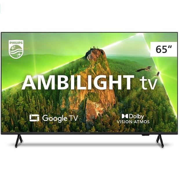 Smart TV Philips Ambilight 65″ 4K 65PUG7908/79, Google TV, Comando de Voz, Dolby Vision/Atmos, VRR/ALLM, Bluetooth