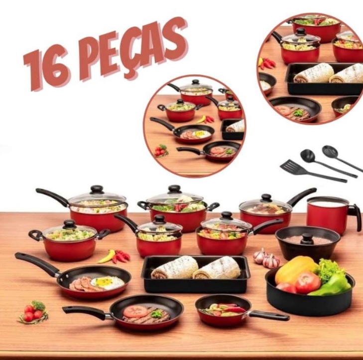 Super Jogo De Panelas 16 Peças Antiaderente Tampa De Vidro