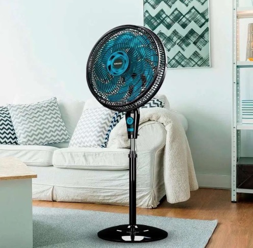 Ventilador Mallory Coluna Athos Preto – Azul Hélice de 15 Pás Silêncio e Elegância (Somente 220v)