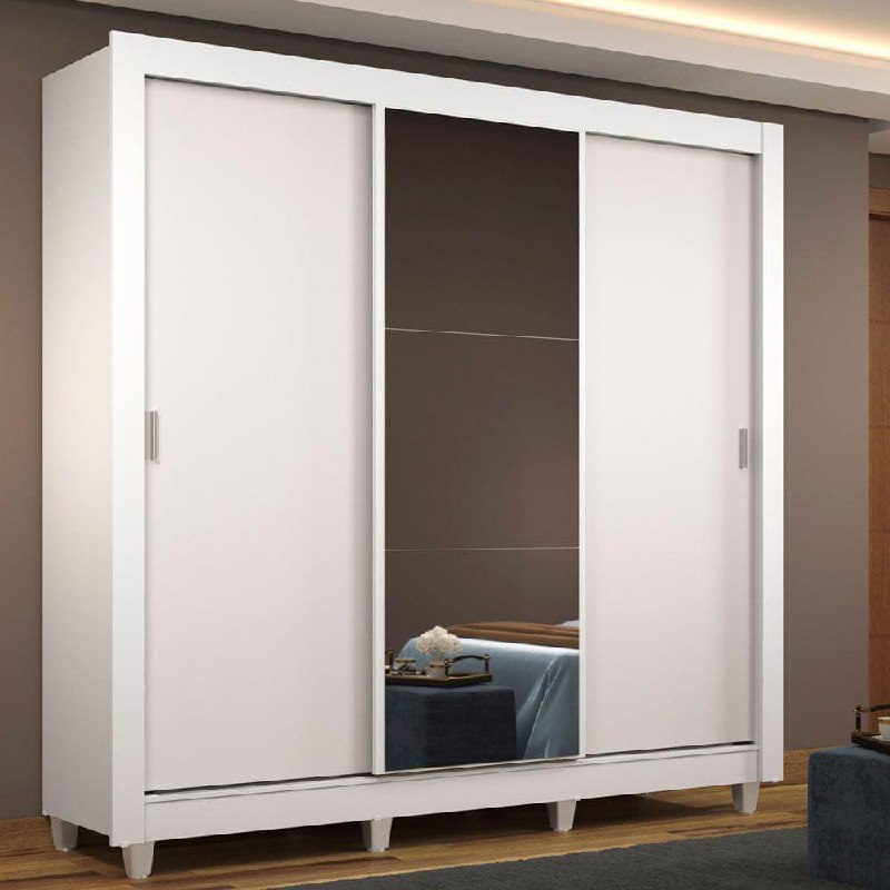 Guarda Roupa Casal Madesa Mônaco 3 Portas de Correr com Espelho com Pés