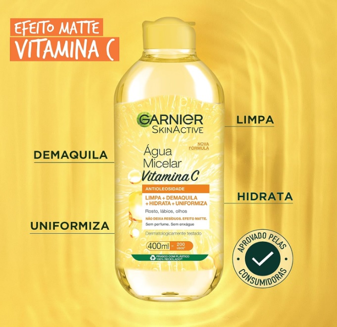 Água Micelar Garnier SkinActive Antioleosidade Vitamina C, 400ml