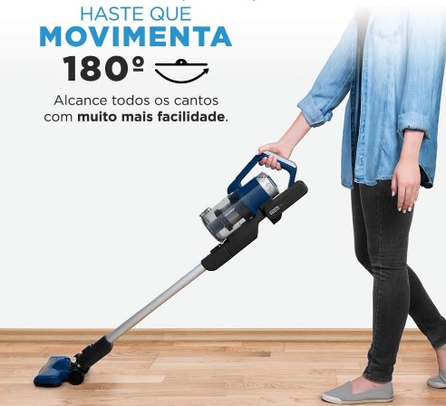 Aspirador de pó 25,2V StormClean Midea Sem Fio, Vertical e Portátil, Bateria até 45 min (VSA18), Preto/Azul – Bivolt