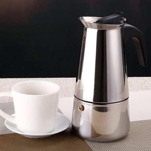 CAFETEIRA ITALIANA LUXO EM INOX 4 CAFES EXPRESSOS XICARAS