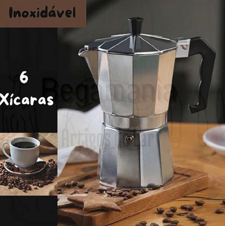 Cafeteira de Fogão Moka Italiana Expresso Aluminio até 6 Xícaras