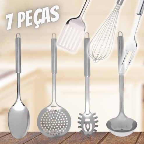 Conjunto Utensílio Cozinha Em Aço Inox Kit 7 Peças – Prata