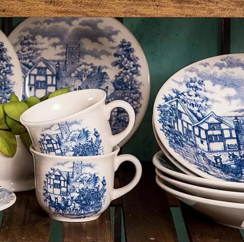 Conjunto de Xícaras para Café Oxford Biona Cena Inglesa com Pires em Cerâmica 75ml – 6 Peças