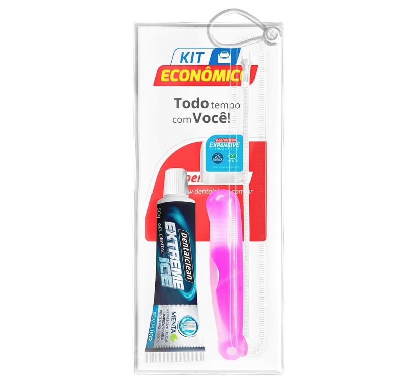 Creme Dental 50g + Escova de Dente + Fio Dental 25m – Ideal para levar na mala, Dentalclean