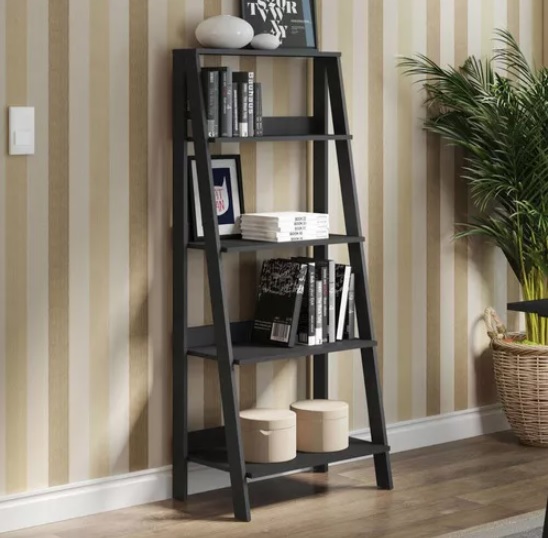Estante Escada Para Livros Com 4 Prateleiras Branco Madesa Cor Preto