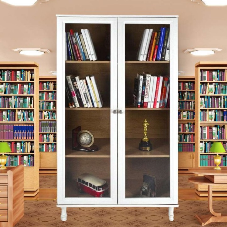 Estante Para Livros Ditália 2 Portas Vidro E-957 Cor:branco