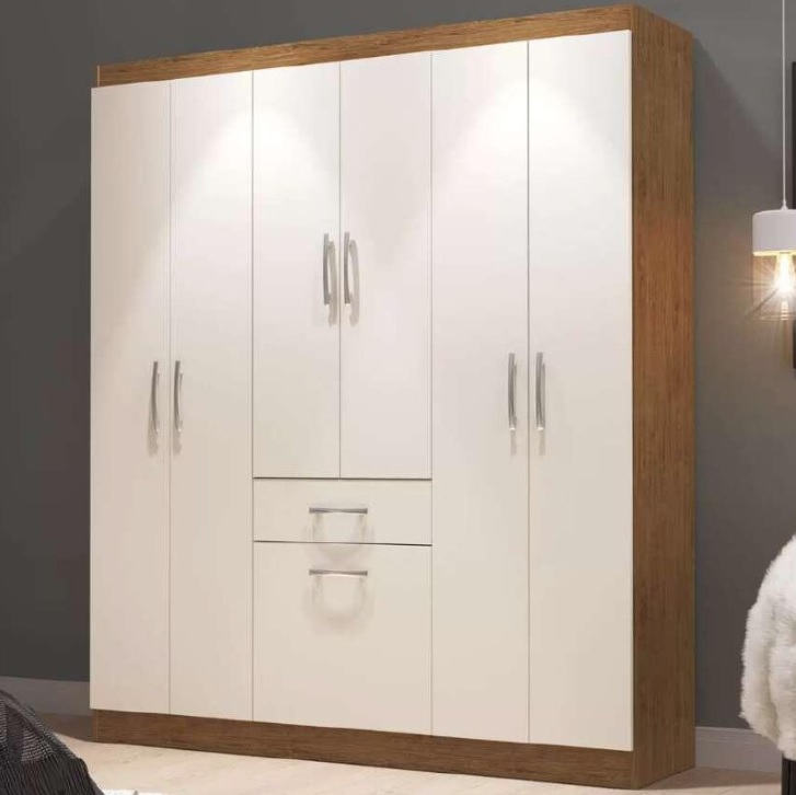 Guarda-roupa Casal Marbella 6 Portas 2 Gavetas 5806 Off White/nogueira – Doripel – Doripel Móveis