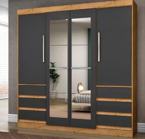Guarda-roupa Casal com Espelho 4 Portas 6 Gavetas Araplac Sofia