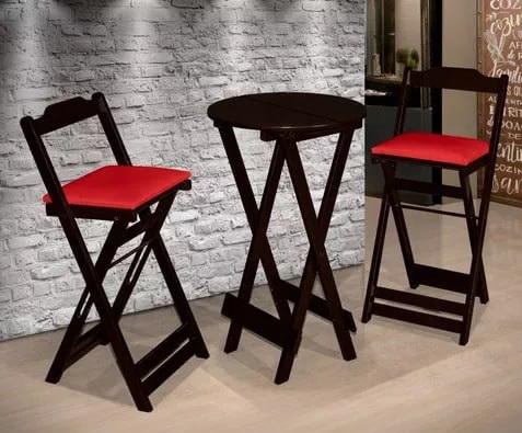 Jogo Bistrô Dobrável Com 2 Banquetas Em Madeira Premium Bar Cor Vermelho