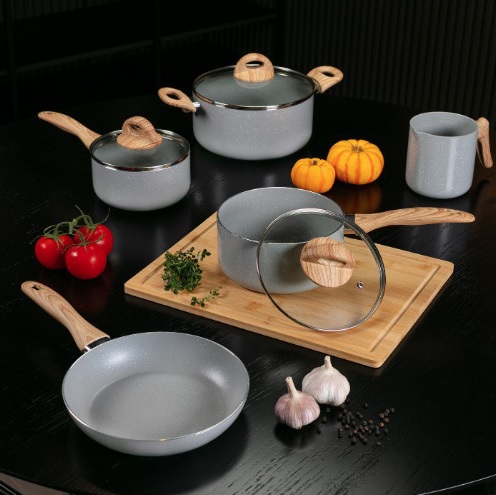 Jogo de Panelas Brinox Ceramic Life Smart Plus Gris, Antiaderente, Cinza, 5 Peças