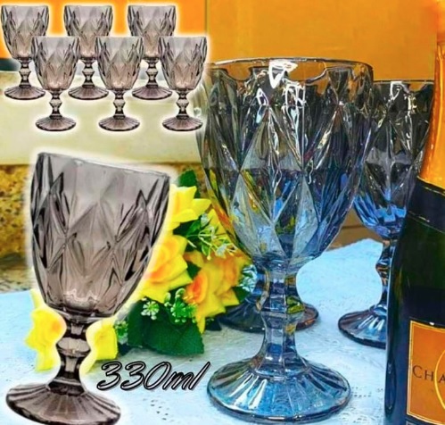 Jogo de Taças para Bebidas de Vidro 330ml – 6 Peças Haus Diamond Empire