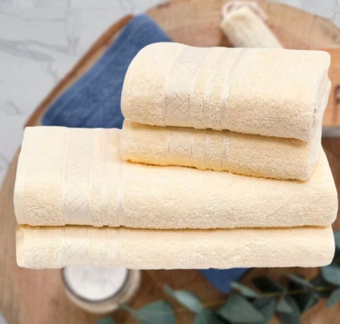 Jogo de Toalhas de Banho Dohler Jacquard Premium Banho Felpudo Creme 4 Peças